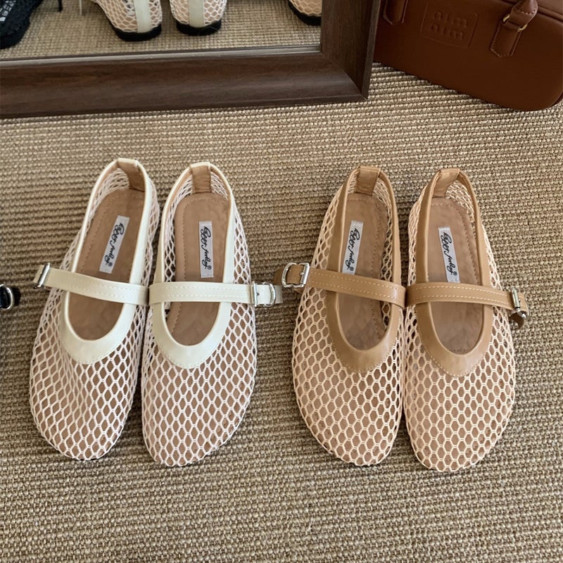 Flat French Mesh Breathable Mary Jane Shoes Women'S Shoes Retro Gentle Late Evening Shoes - Image 3